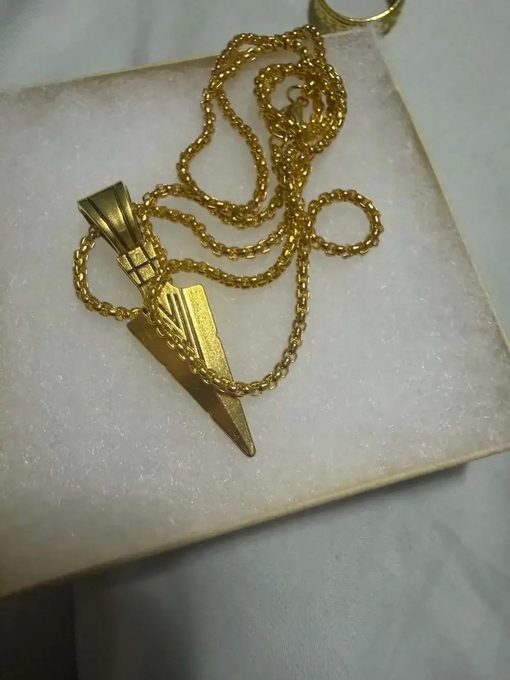 Rugged Arrowhead Pendant With Braided Edge Ring And Heavy Cuban Link Bracelet- 3